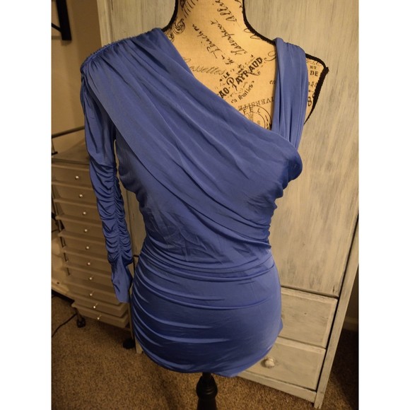 Bebe long sleeve cold shoulder mini Tunic dress Boho Sexy Blue Md Cottage Core - Picture 2 of 10